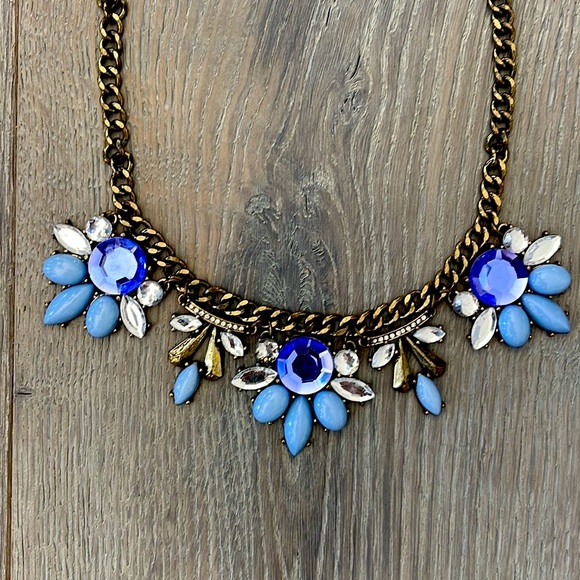 Aldo Turquoise Blue Enamel and Crystal Statement Necklace-20” Total Length - Picture 3 of 9